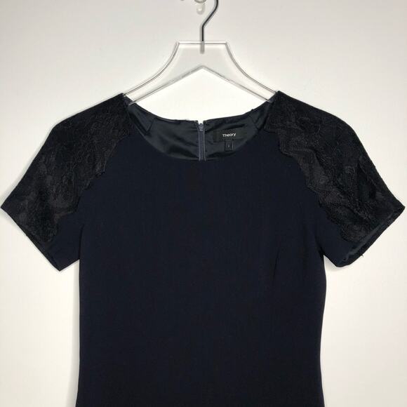 Theory Modern Crepe Sheath Dress Navy Lace 2 EUC - Picture 8 of 9